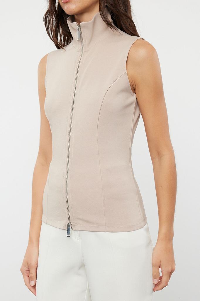 Women's Style Blouse Mink High Collar Zipper Fitted Flexible Knitted Blouse