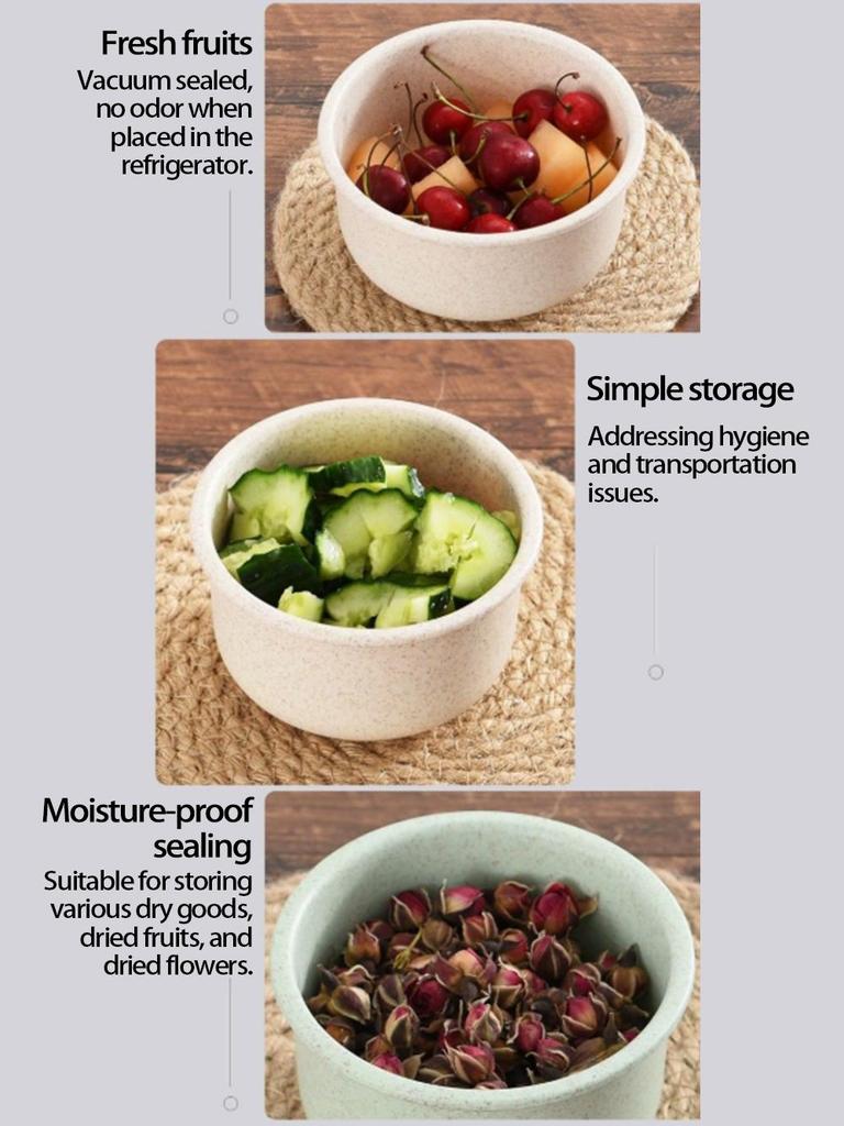 Eco-Friendly Wheat Straw Food Storage Bowl Set with Lids - 3 Pieces, Microwave Safe