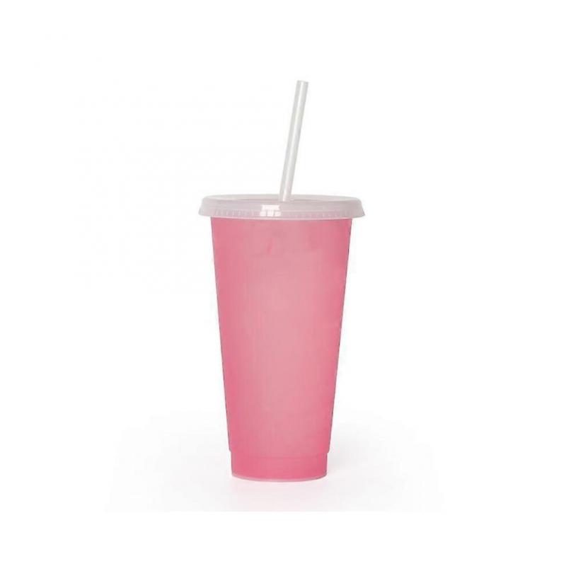 Straw Cup 710ml Reusable Color Change Coffee Cups Plastic Tumbler with Lid