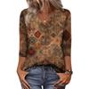 Women's 3/4 Sleeve Shirts V Neck Print Tops Casual Tops Basic Tees Blouse Loose Tops