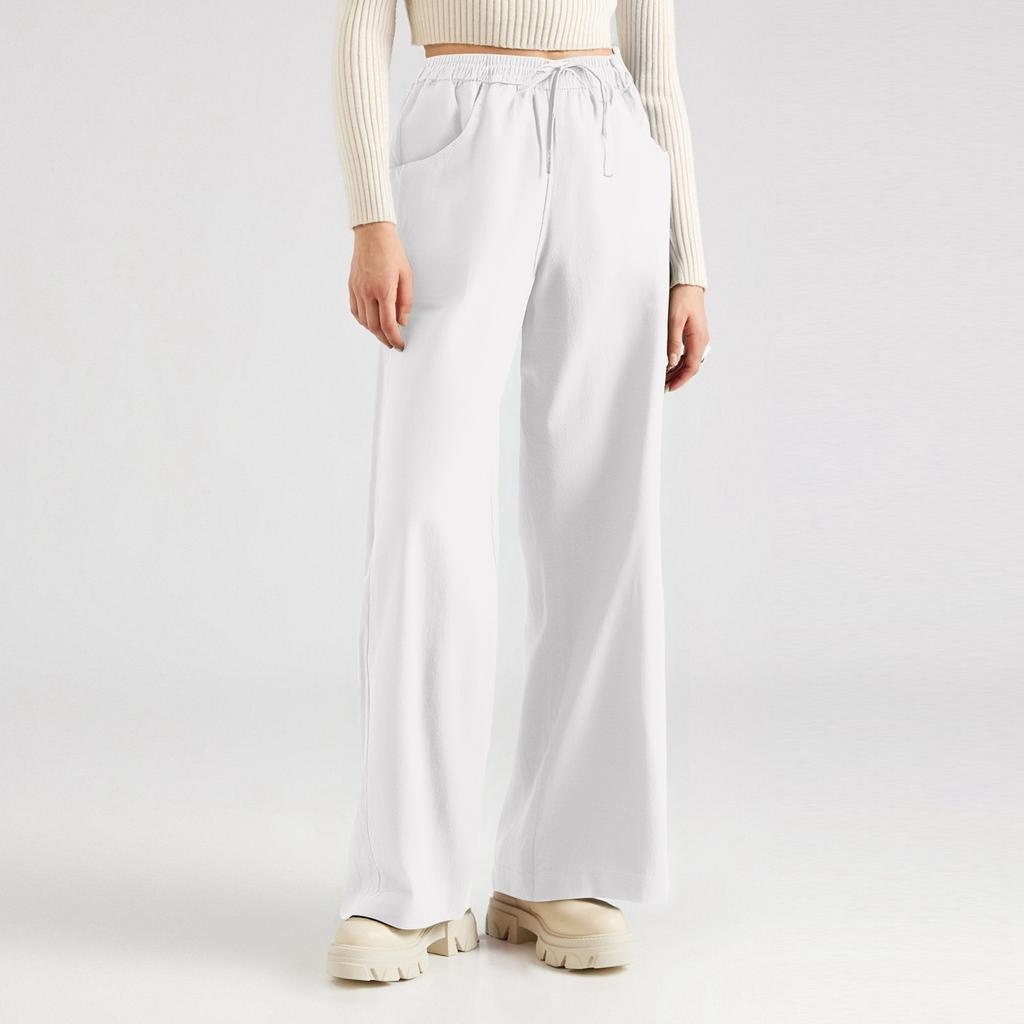 Women's Solid Color Wide Leg Pants With Elastic Waistband, Straight Leg, Loose Casual Pants