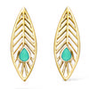 [R1685] - Позолоченные серьги из золота с бирюзой «Бохо» - 24x8 мм (пух Перо)