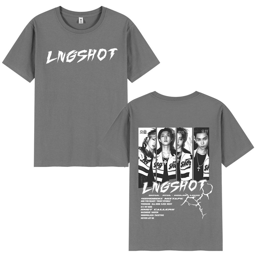 Корейский Kpop Lngshot OHYUL RYUL WOOJIN LOUIS Футболка Унисекс Женская Одежда Мода Хип-Хоп Футболка с Коротким Рукавом Хлопковый Топ Подарки для Фанатов
