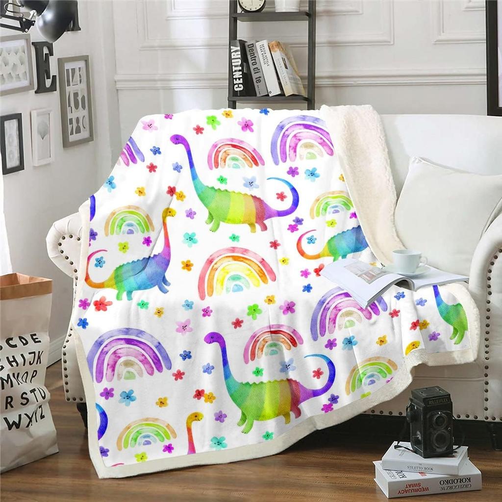 Красочное одеяло с динозаврами, мягкий флисовый плед, декор для детской комнаты, подарок для малыша, дизайн с мультяшными животными, домашний декор