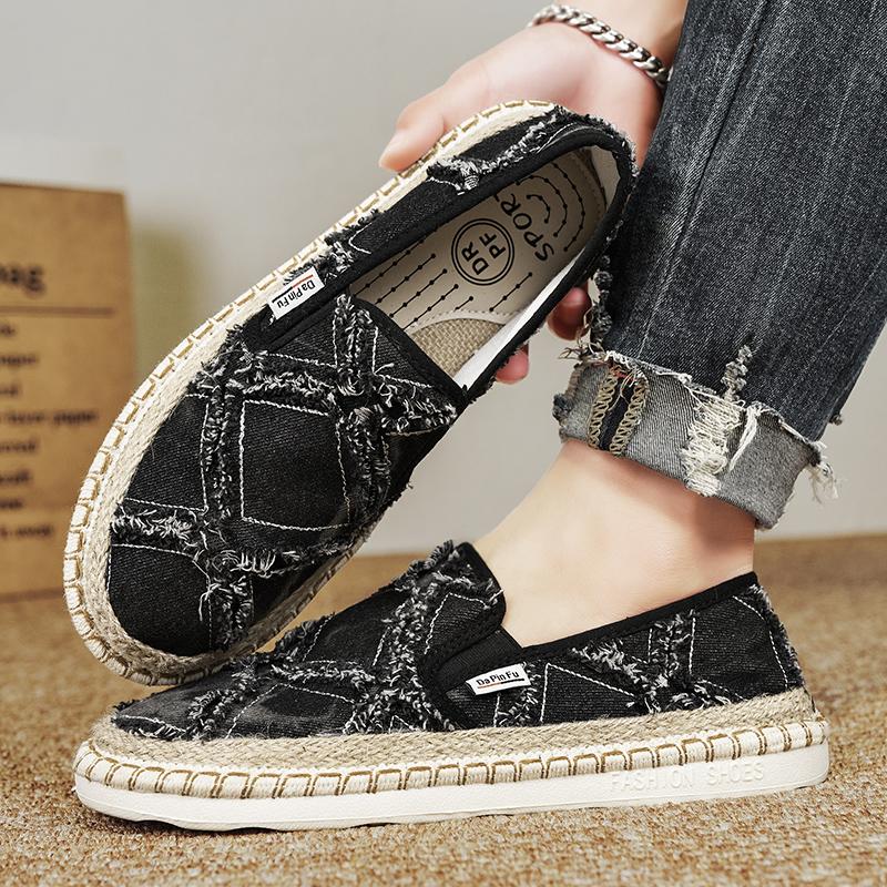 Мужская тканевая обувь 2024 года, весна/лето, новые удобные и модные туфли на одну ногу, ленивые, повседневные, спортивные, парусиновые туфли