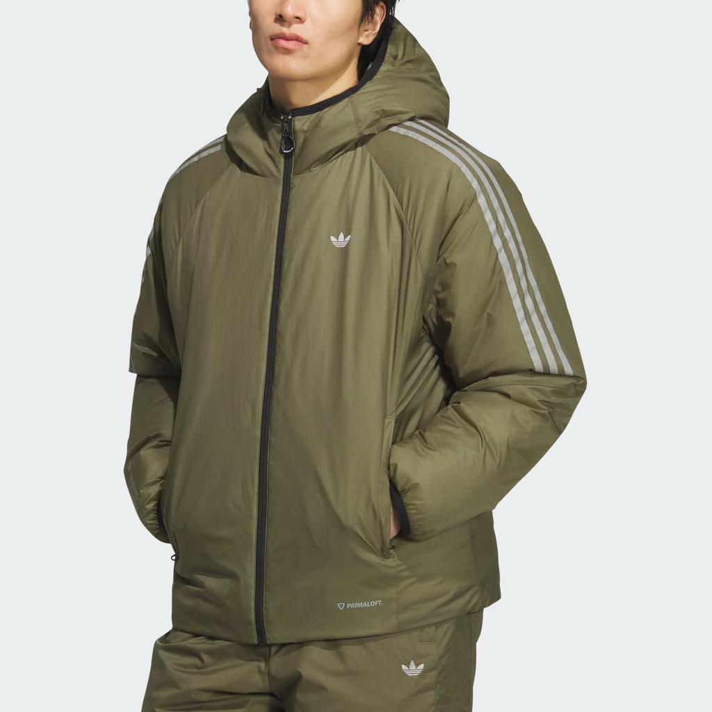 Adidas Originals FW25 Куртка с утеплителем Primaloft, логотипом и тремя полосками, водоотталкивающая, ветрозащитная, теплая, толстая, спортивная, с длинным рукавом, хлопковая, мужская куртка KH2025