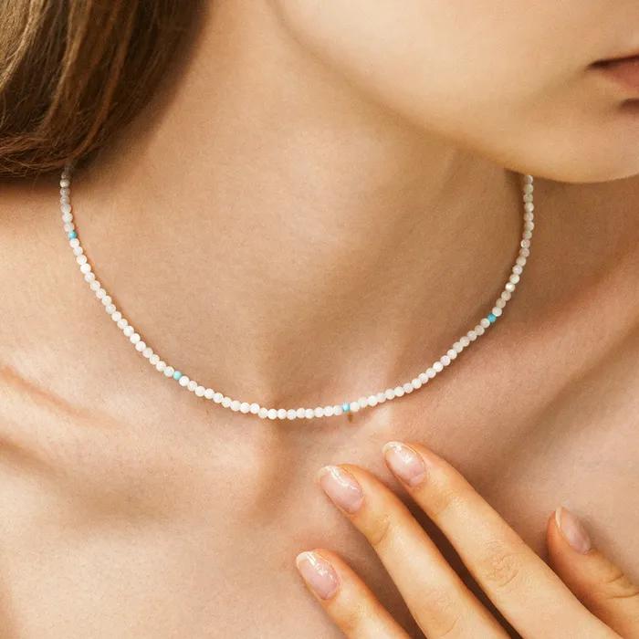 Серебряное 925 пробы Колье с натуральным перламутром и бирюзой #LSN64