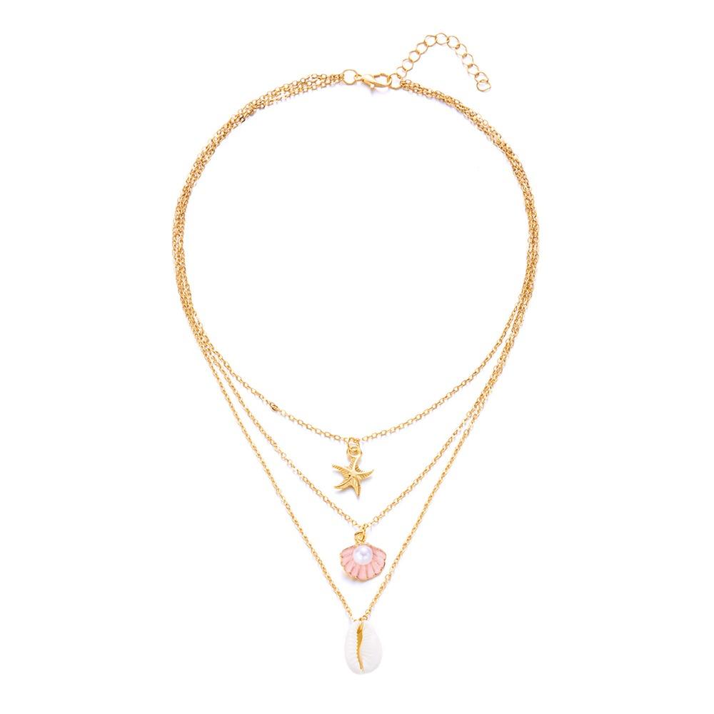 Pearl Shell Multilayer Necklace Conch Starfish Choker Trendy Shell Clavicle Necklace  Gifts