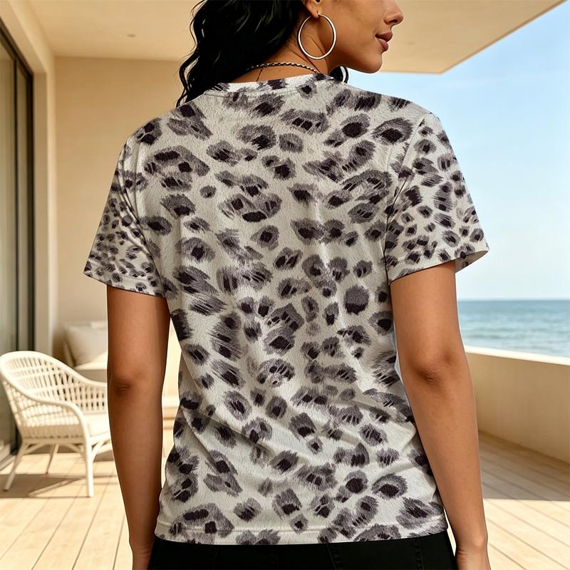 Women’s Short Sleeve Leopard Print Top – Soft Comfortable Premium Fabric, Versatile Casual Light Activewear for Daily Wear