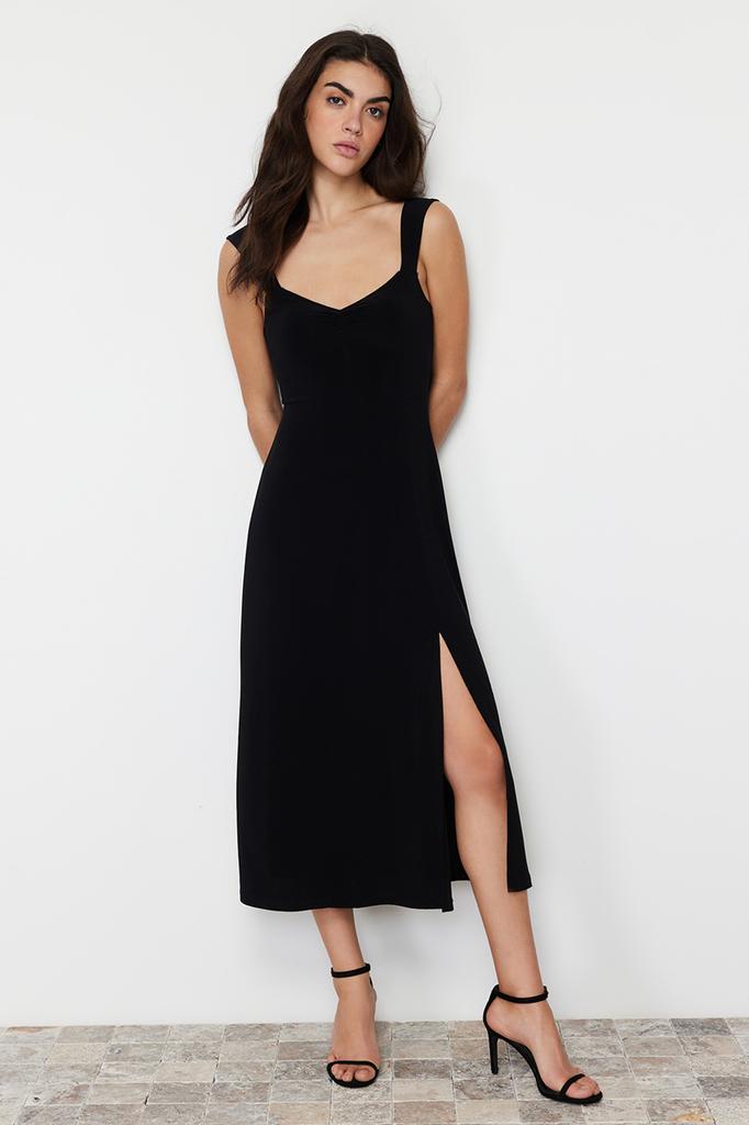 Women's Style Dress Black Plain Knitted Dress