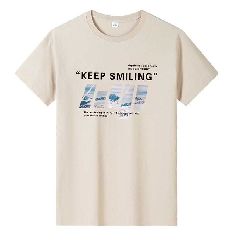 Мужская модная футболка с короткими рукавами Keep Smiling, повседневная футболка из чистого хлопка, M-6XL