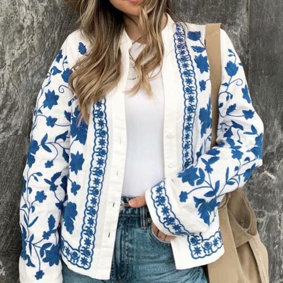 Рубашка с v-образным вырезом и длинным рукавом, однобортная женская блузка с цветочной вышивкой для свиданий