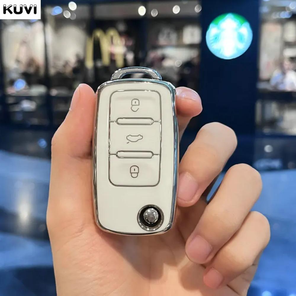 Кожаный чехол для автомобильного ключа из ТПУ, защитная сумка для автомобильного ключа с полным покрытием для VW Volkswagen Polo Tiguan Passat Golf Jetta Lavida Skoda Octavia
