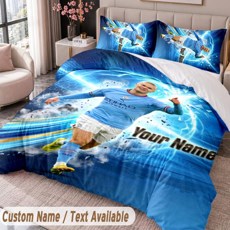 Erling Haaland Printed Bedding Set Custom Name Text 1 Duvet Cover 2 Pillowcases For Bedroom