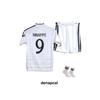 Белый детский футбольный комплект из трех предметов нового сезона Mbappe Real-Madrid (джерси, шорты и носки)