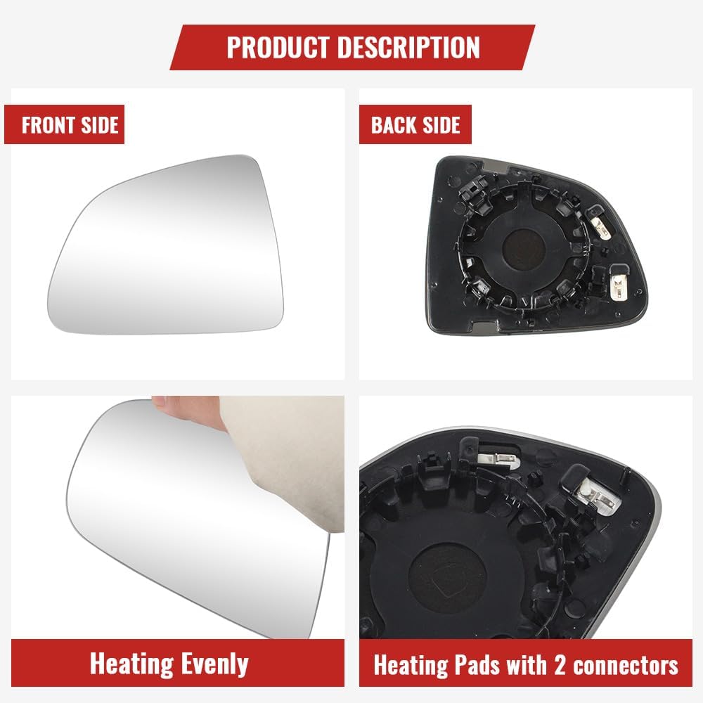 Left Driver Side Mirror Glass Replacement for 2019 2020 2021 2022 2023 2024 Tesla Model Y, Power Heated Mirror Glass, without Anti-Glare
