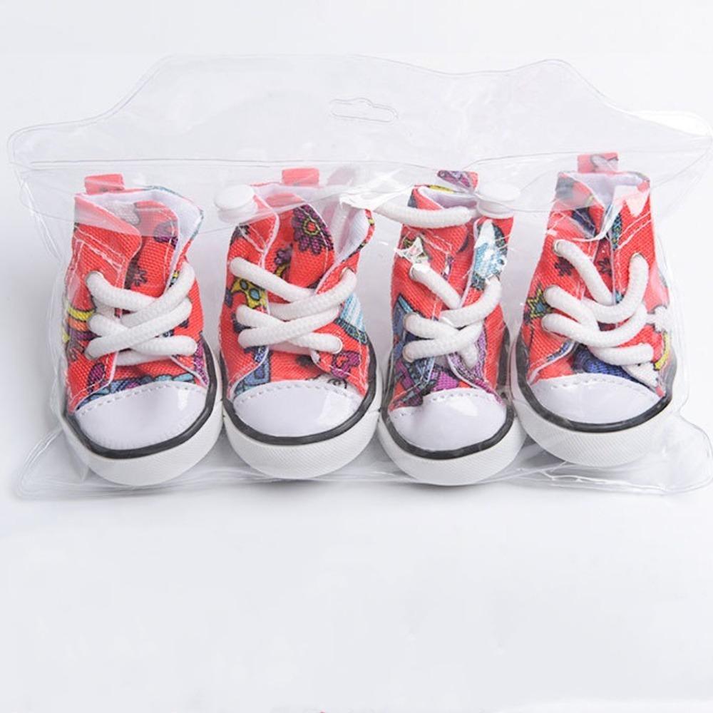 4 шт. Милые износостойкие холщовые туфли для собак, Модные нескользящие джинсовые ботинки для питомцев, Повседневная обувь, Спортивные кроссовки для щенков, Для улицы