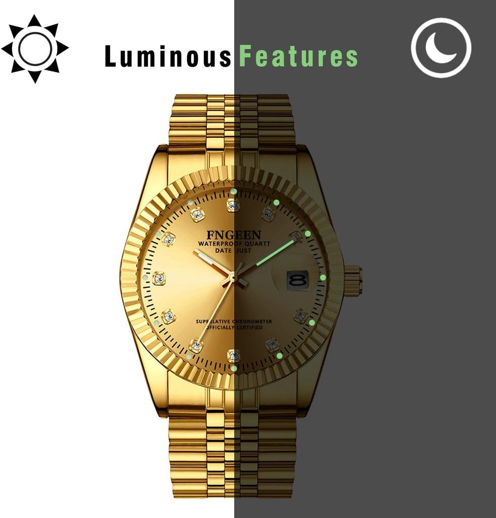 Pair Watch Pair Watch Couple Gold Stainless 3ATM Waterproof Stylish Analog Display Japanese Quartz Watch Gold Leisure Business Fashion Accessories