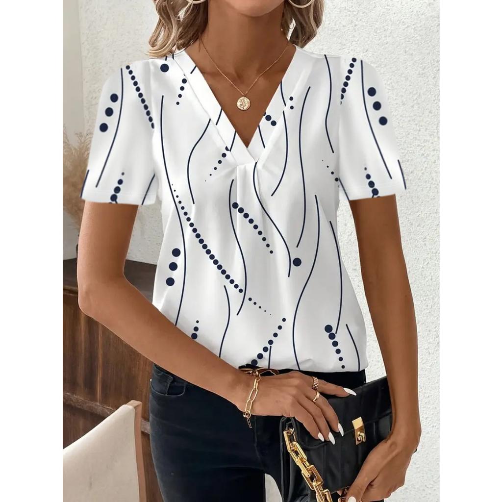 Fashion Casual Printed V-neck Top T-shirt for Women