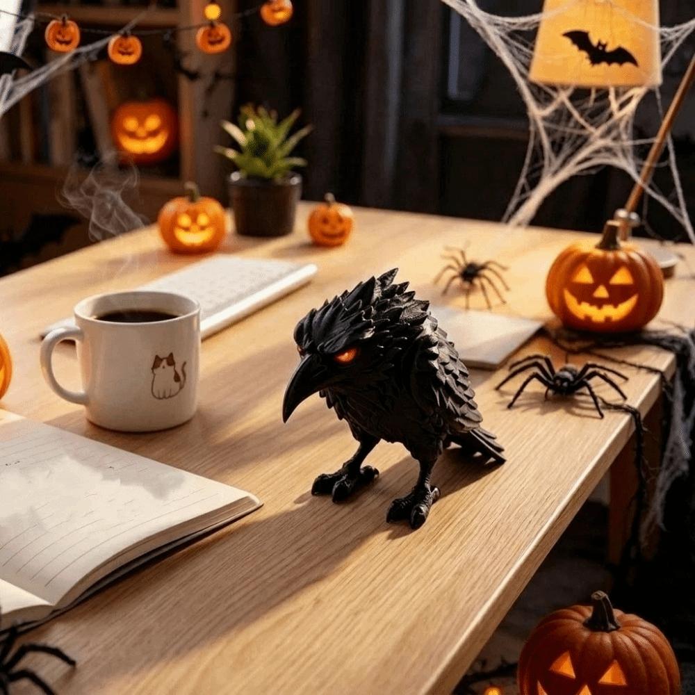 Dark Themed 3D Printed Raven Statue Gothic Style Desktop Ornaments Gothic Lovers Gift