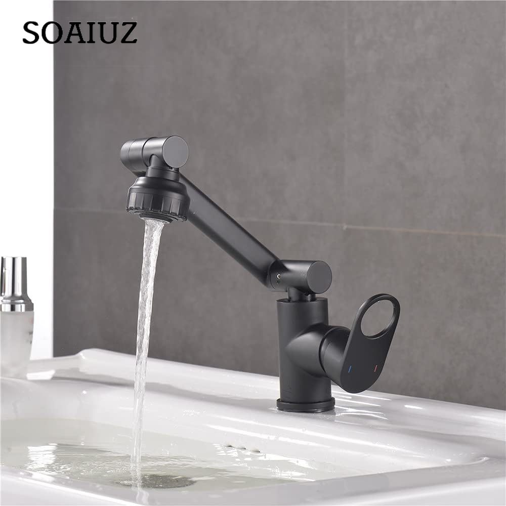 Bathroom  Vanity Basin Sink One Hole Single Handle Faucet Dual Function with Adjustable Spout Arm Mixer Tap Black