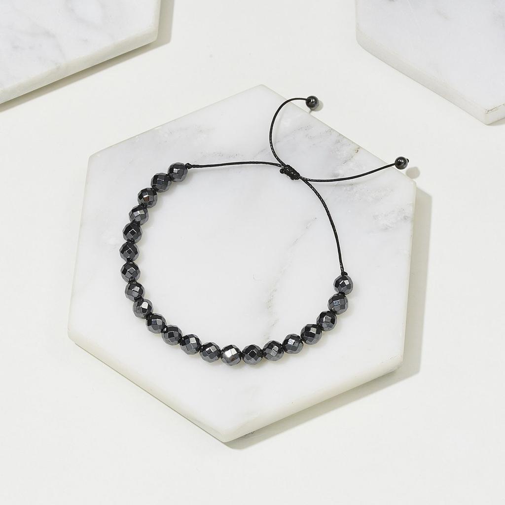 Мужской ювелирный браслет унисекс, женский регулируемый черный гематитовый камень, гематитовый браслет из бисера