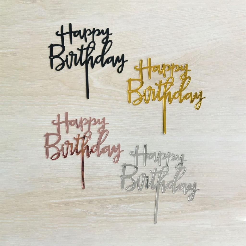 10 Pcs 1 Set Acrylic Happy Birthday Cake Topper Gold Design Kids Birthday Party Cake Toppers Dessert Decoration