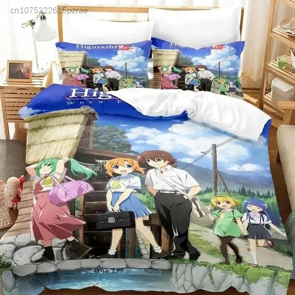 3D Печать Аниме Higurashi When They Cry Комплект Постельного Белья Односпальный Полуторный Полный Евро Кинг Размер Комплект Постельного Белья Для Взрослых Детей Спальни Комплекты Пододеяльников