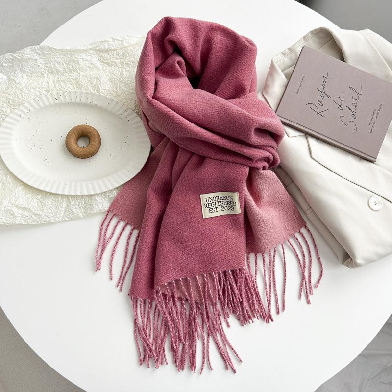 Новый двухсторонний двухцветный искусственный кашемировый однотонный шарф для женщин, зимний теплый шарф-шаль с бахромой для пожилых людей