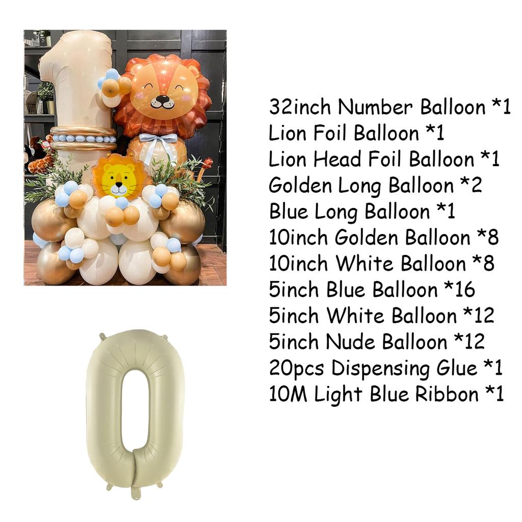 Jungle Safari Animal Lion Number Balloons Set For Kids 1 2 3 Year Birthday Party Decorations Wild One Avocado Green Globos
