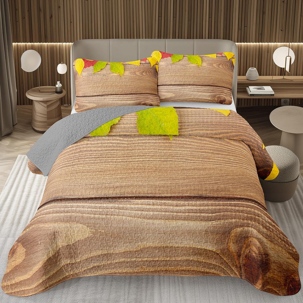 Green Leaves Bedspread Twin Queen Size Farmhouse Botanical Plant Coverlet Sets Spring Nature Leaf Quilt Set for Kids Teen Adults