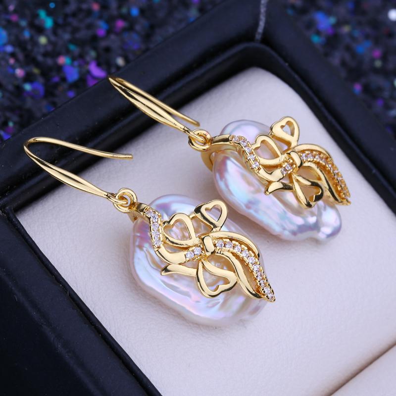 LSOOYH серьги с натуральным пресноводным белым большим жемчугом в стиле барокко для женщин, модные висячие серьги золотого цвета с культивированным жемчугом, свадебные украшения