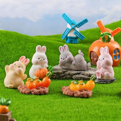 Мини Морковка Кролик Украшение Мультяшный Кролик Фигурка Микро Пейзаж Кукольный Дом Модель Машины Интерьер Домашнего Рабочего Стола Украшение