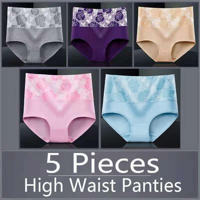 5 шт., женское нижнее белье с высокой талией, хлопковые дышащие трусики, женские трусы, большие размеры, нижнее белье