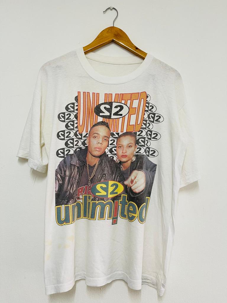 Винтажная футболка 90-х 2 Unlimited Голландская танцевальная музыка Хаус Транс / Эпоха рейвов / Хаус-музыка / Диско / Рок-футболка / Уличная одежда / Белый / Евро-дэнс