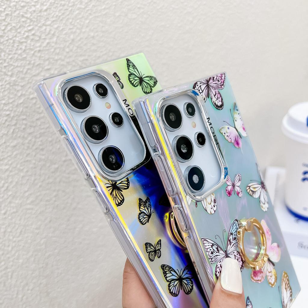 Чехол для Samsung Galaxy S23 Ultra с гальваническим лазерным узором в виде бабочки, устойчивый к царапинам