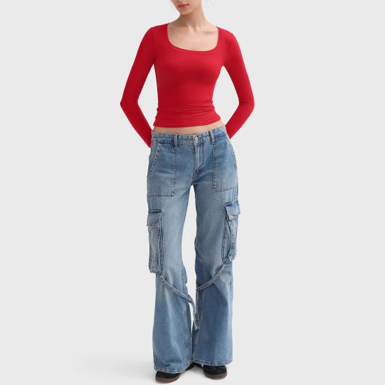 Женские топы с круглым вырезом, длинным рукавом, облегающие, однотонные, эластичные, стандартного кроя, универсальные блузки