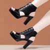 8cm 10cm Small Size 32-43 Fashion Black Block High Heels Gladiator Sandals 2025 Women's Platform Shoes for Office Model Mom