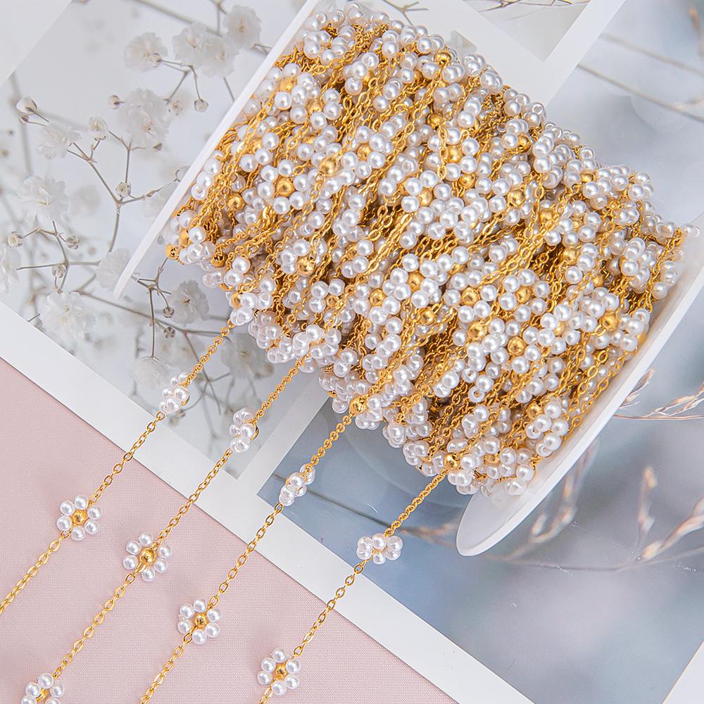 2Meters 1Meter Stainless Steel Black Crystal Flower Chains Natural Stone Beaded Chains for Necklace Earrings DIY Jewelry Making