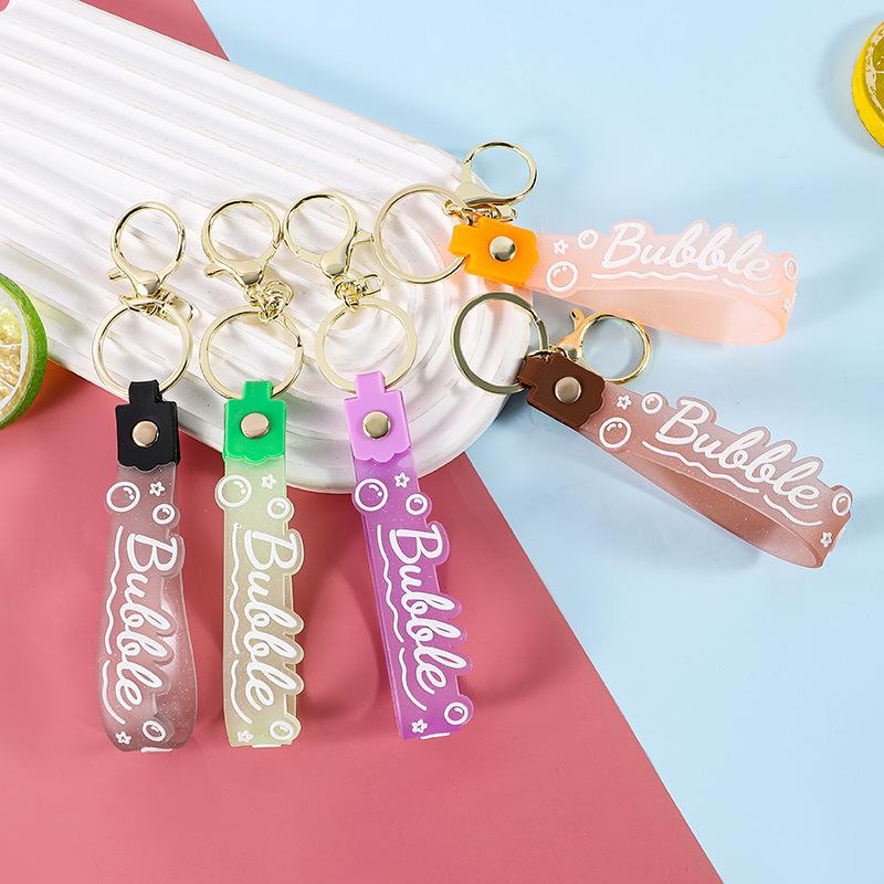 Glitter Letter Leather Keychain with Floating Cartoon Charm