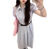 Французская синяя полосатая рубашка-платье женская одежда лето новое талия и тонкий темперамент а-силуэт длинное платье