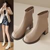 Французский британский стиль короткие женские ботинки толстый каблук 2025 новая осенняя мода универсальные ретро модные короткие ботинки на высоком каблуке