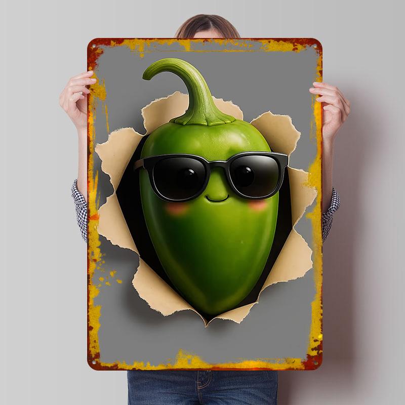 Cool Pepper Breaking Through Paper Tinplate Poster Customized Wall Art Vintage Retro Metal Signs for Gamer Decoration Room Decor