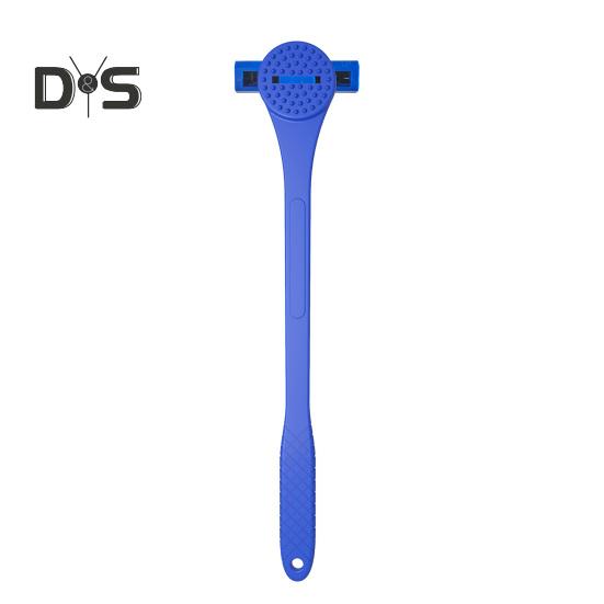 2-In-1 Men Back Shaver with Silicone Long Handle Bath Shower Body Back Scrubber Hair Trimmer Ergonomic Manual Wet Dry Hair Remover Tools