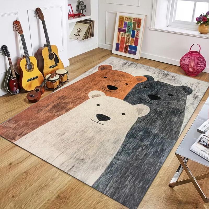 Cute Cartoon Bear Print Area Rug Non Slip Soft Modern Floor Carpet Mat for Kids Bedroom Living Room Nursery Home Decor