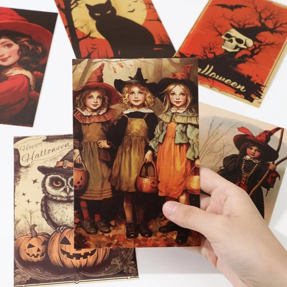 10pcs/set Festival Halloween Message Cards Castle Broom Halloween Greeting Cards Holiday