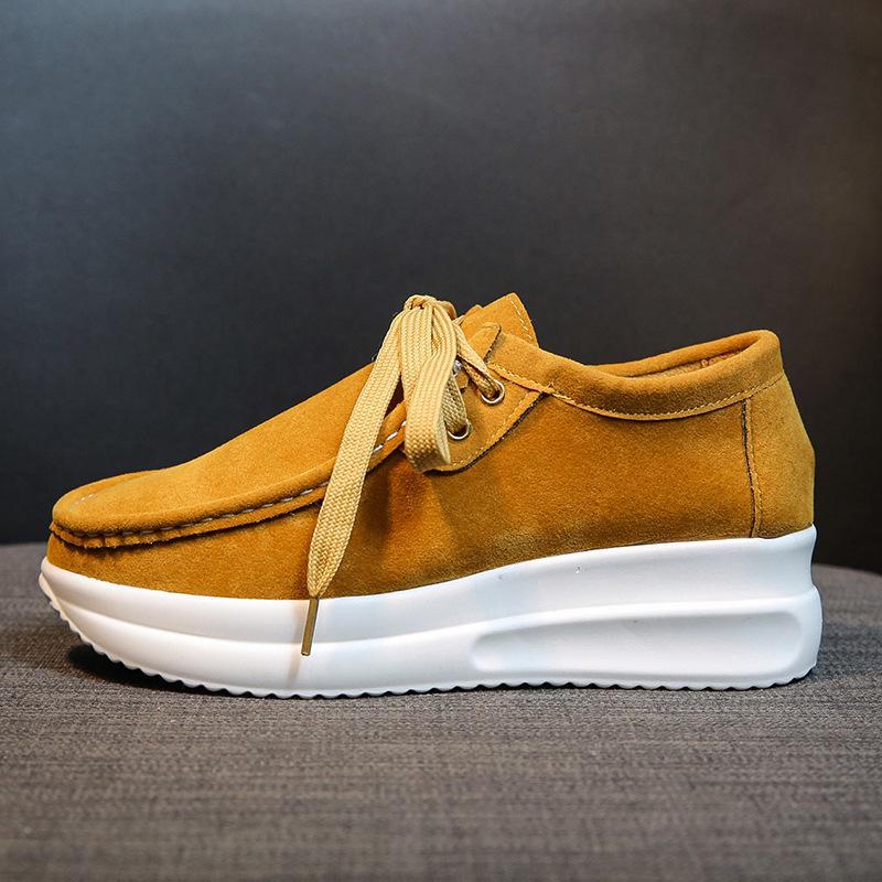 Женские повседневные кроссовки со шнуровкой и круглым носком - замшевые спортивные туфли на толстой подошве