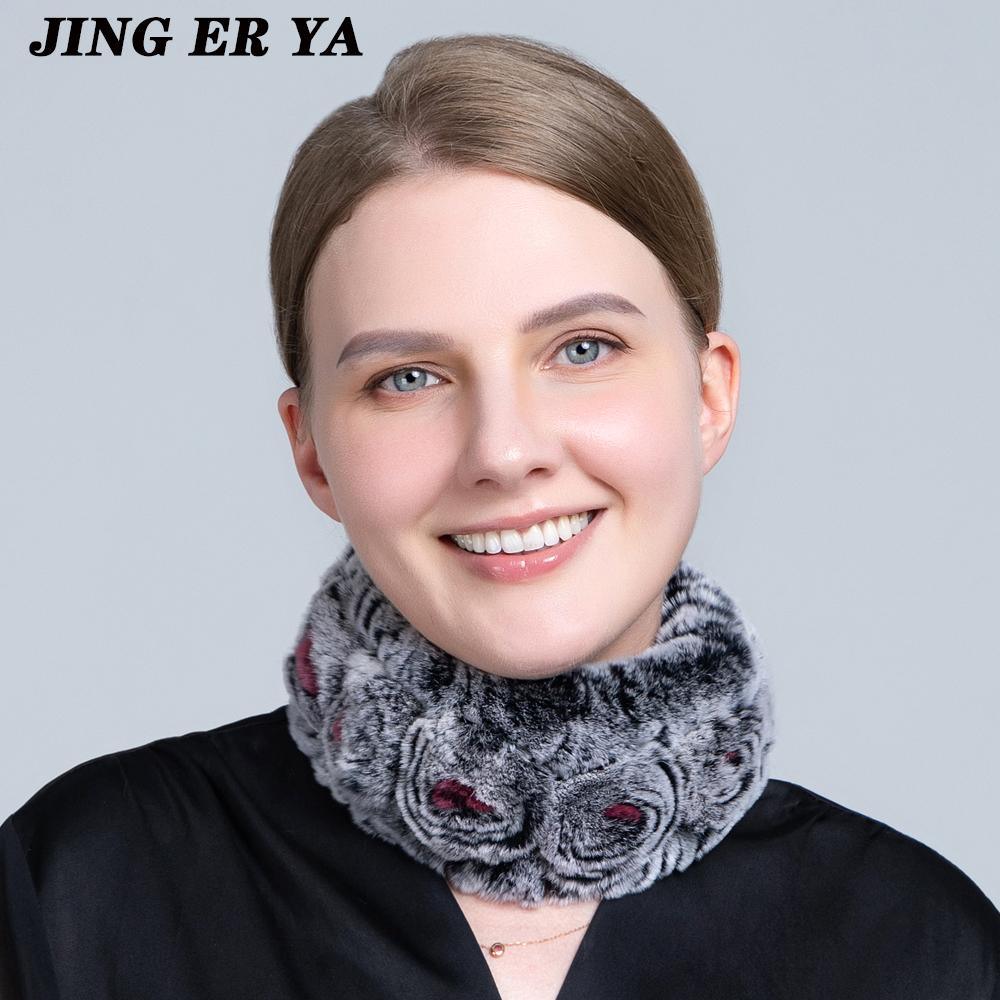 JINGERYA женский натуральный мех ручной работы эластичный меховой шарф вязать из натурального меха кролика рекс повязки на голову для девочек натуральный мех кольцо капюшон снуд шарфы зимние