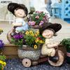 Creative Resin Cartoon Characters Boys and Girls Sculptures with Flower Pots Villa Garden Decor Landscape Home Decor Accessories