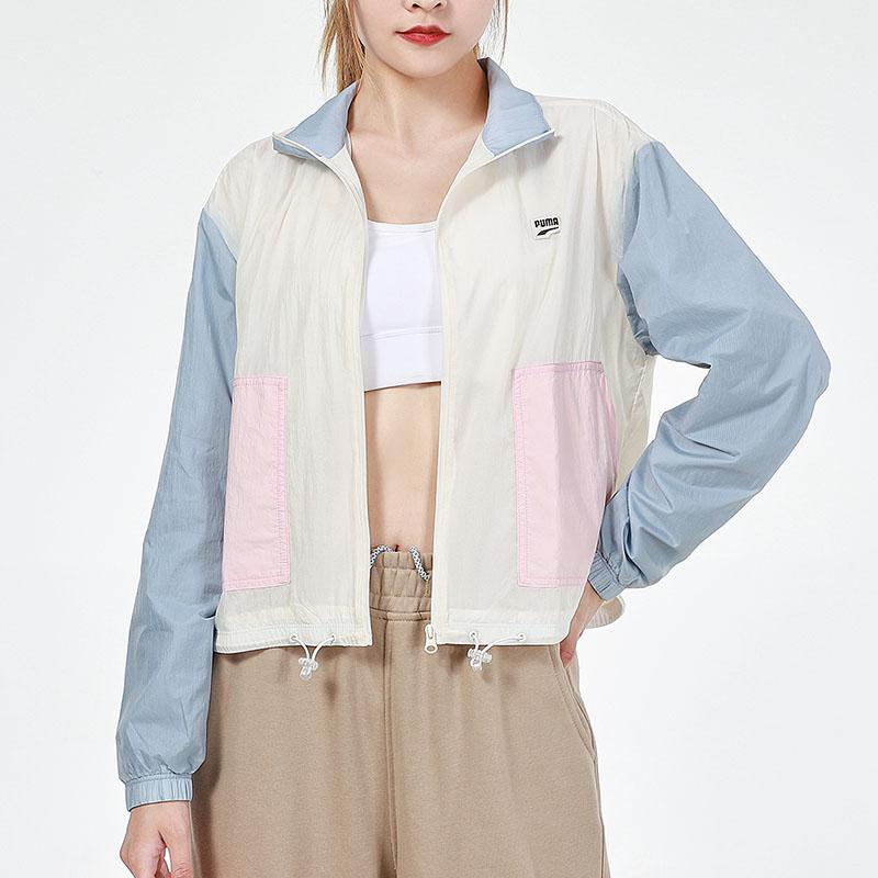 Puma Повседневная спортивная куртка на молнии с цветными блоками, женская куртка бежевого цвета 532726-73
